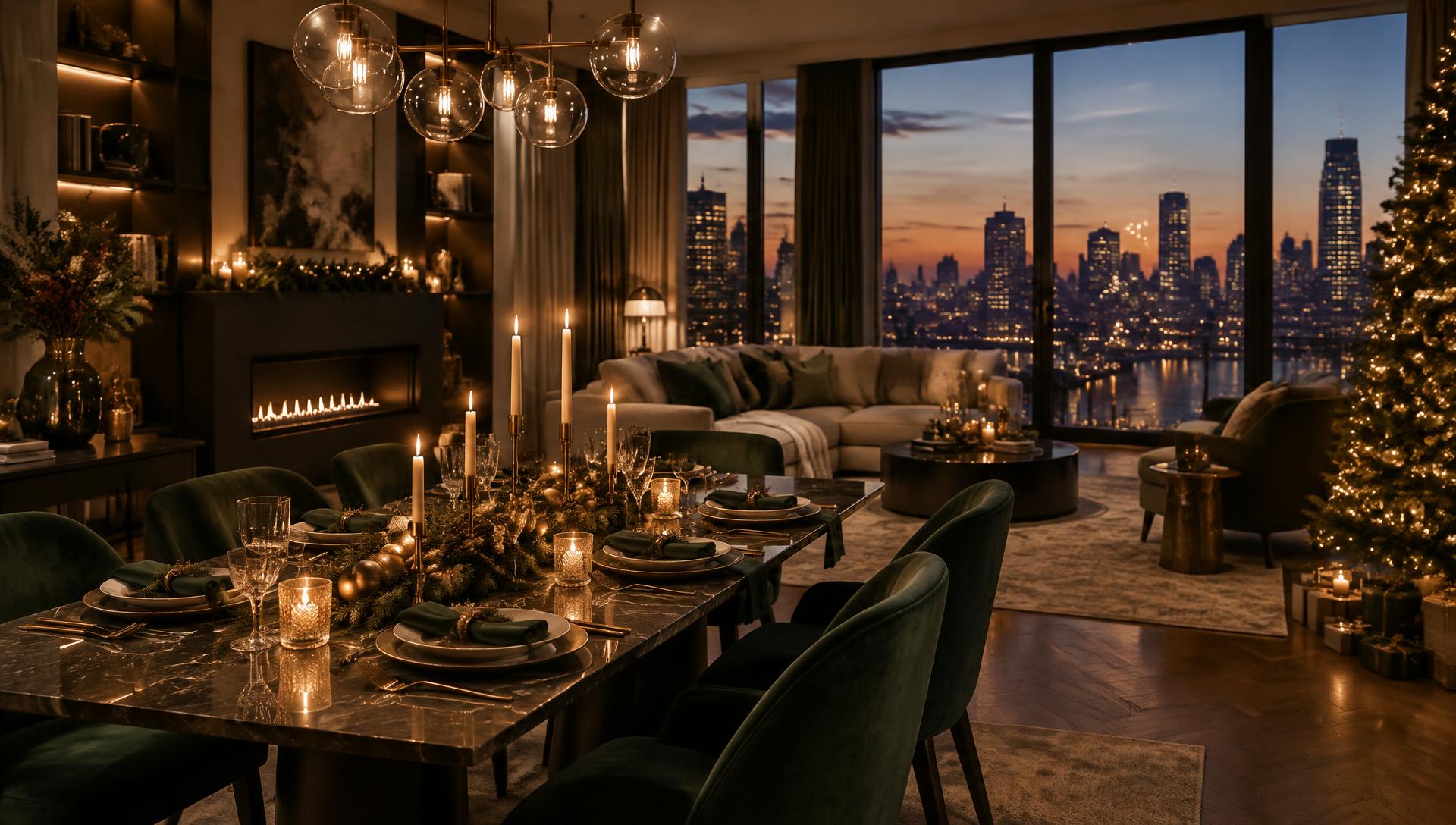 Sala de jantar posta para a ceia em imóvel de alto padrão